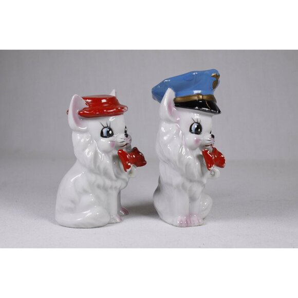 Set of 2 MCM Arnart Japan bow tie cat figurines, anthropomorphic porcelain cats - Picture 8 of 9